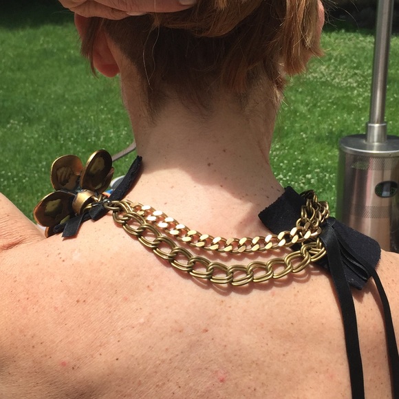 VTG- 1 of a kind  black felt & gold chain necklace - Picture 3 of 5